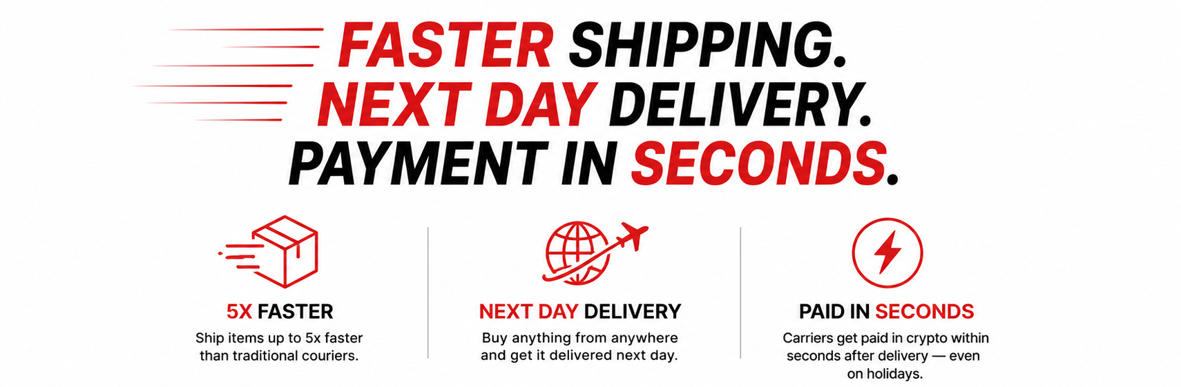 Faster shipping, next day delivery, payment in seconds